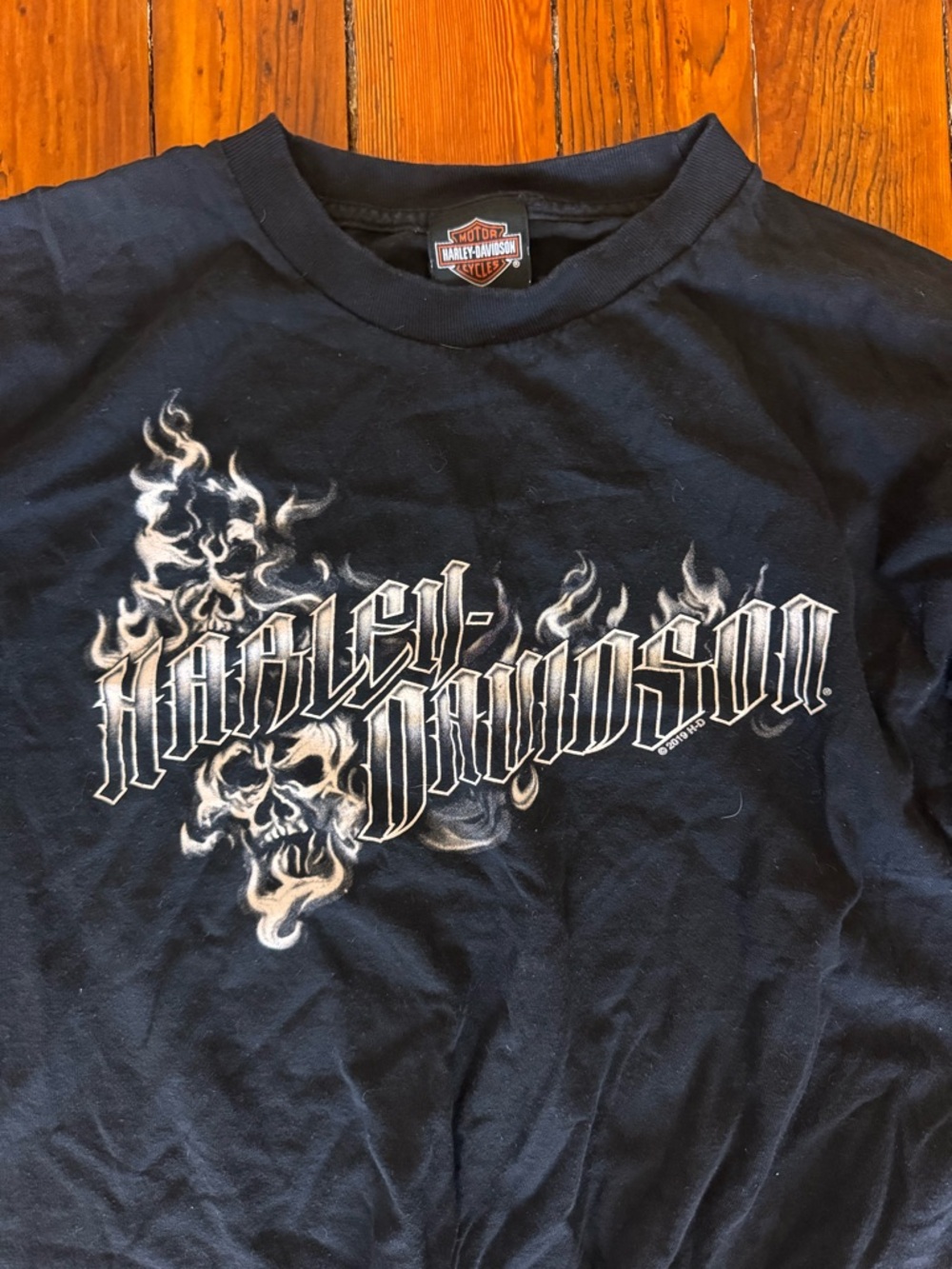 Harley‑Davidson Black Short‑Sleeve Skull & Flame Logo Tee